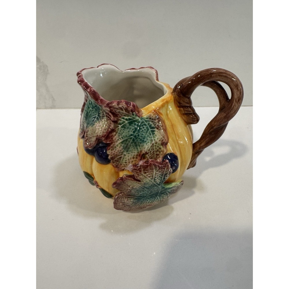 Fitz and Floyd Autumn Harvest Creamer Pumpkin Grapes & Leaves 1993 Fitz & Floyd